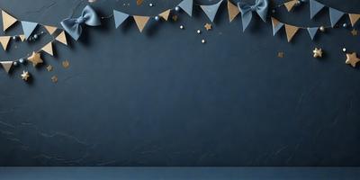 The primary subject of the image is a blue wall with a star-themed backdrop. The setting is a room with a blue table and a blue wall. The visual style is a combination of a photo and digital art, creating a unique and eye-catching design. The colors and mood of the image are predominantly blue, giving it a calm and serene atmosphere.