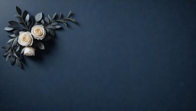 The primary subject of the image is a flower arrangement, which is placed on a blue wall. The setting is indoors, with the wall serving as the background. The visual style of the image is a photo, capturing the details of the flower arrangement and the blue wall. The colors in the image are predominantly blue, creating a calm and serene atmosphere.