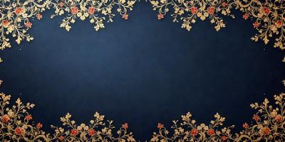 The primary subject of the image is a blue background with a gold frame. The setting is a wall, and the visual style is a combination of a photo and a digital art. The colors are predominantly blue and gold, creating a calm and elegant atmosphere.