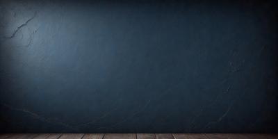 The primary subject of the image is a blue wall with a marble texture. The setting is a room with a wooden floor. The visual style is a photo, and the dominant colors are blue and grey, creating a calm and serene atmosphere.