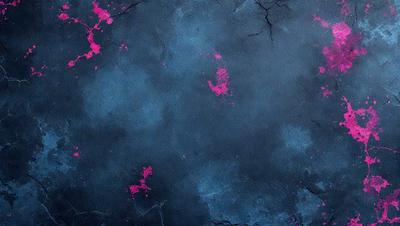 The primary subject of the image is a blue background with pink spots. The setting appears to be a dark, moody environment. The visual style is a combination of a photo and digital art, creating a unique and intriguing appearance. The dominant colors are blue and pink, with the pink spots adding a contrasting element to the overall atmosphere.