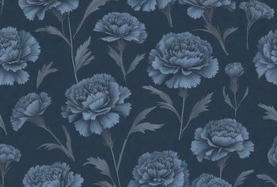 The primary subject of the image is a blue floral pattern, featuring a variety of blue flowers. The setting is a blue background, which complements the blue flowers. The visual style is a combination of photo and digital art, creating a vibrant and eye-catching design. The dominant colors are blue and white, with the blue flowers standing out against the blue background. The overall atmosphere is lively and fresh, with the blue flowers adding a touch of natural beauty to the scene.
