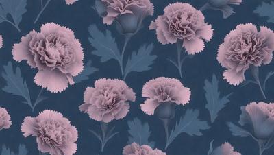 The primary subject of the image is a pattern of purple flowers, which are the main objects in the scene. The setting is a blue background, which creates a contrasting and visually appealing environment. The visual style of the image is a combination of photo and digital art, as it appears to be a close-up of the flowers against a blue background. The dominant colors in the image are purple and blue, creating a calm and serene atmosphere.