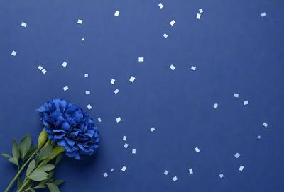 The primary subject of the image is a blue flower, which is the main focus of the scene. The setting is a blue wall, and the visual style appears to be a photo. The dominant colors in the image are blue and white, creating a calm and serene atmosphere.