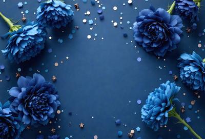 The primary subject of the image is a close-up of a blue flower, which is the main focus of the image. The setting is a blue background, which creates a contrasting and visually appealing environment. The visual style is a combination of a photo and digital art, as the flower is depicted in a realistic manner while the background is digitally created. The colors and mood of the image are predominantly blue, creating a calm and serene atmosphere.
