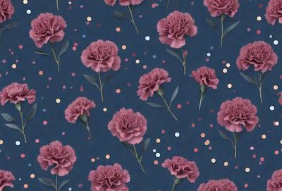 The primary subject of the image is a pattern of pink flowers with purple petals, which are scattered across a blue background. The setting appears to be a digital art or illustration, as the flowers are depicted in a visually appealing manner. The visual style is a combination of realistic and artistic elements, creating a harmonious and vibrant atmosphere. The dominant colors in the image are pink and purple, which evoke a sense of warmth and elegance.