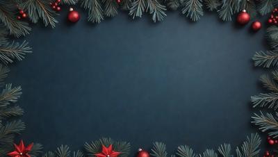 The primary subject of the image is a blue background with a Christmas-themed border. The setting is a holiday scene, featuring a blue background with a Christmas border. The visual style is a combination of digital art and illustration, creating a festive and colorful atmosphere. The dominant colors are blue and red, with the blue background and red accents, while the overall mood is joyful and celebratory.