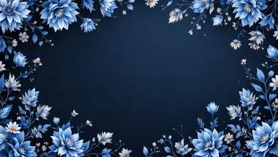 The primary subject of the image is a blue background with a pattern of white flowers. The setting is a dark blue background, which contrasts with the white flowers. The visual style is a combination of digital art and illustration, creating a vibrant and artistic scene. The colors and mood of the image are predominantly blue and white, with a touch of elegance and sophistication.
