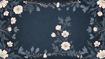 The primary subject of the image is a blue background with white flowers. The setting is a blue cloth with white flowers, creating a visually appealing and harmonious design. The visual style is a combination of digital art and illustration, as the flowers are depicted in a detailed and realistic manner. The colors and mood of the image are predominantly blue and white, giving it a calm and serene atmosphere.