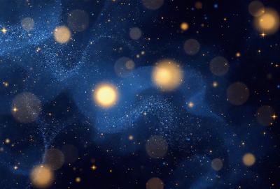The primary subject of the image is a blue and yellow galaxy, which is the main object, scene, or focus of the image. The setting or background is a dark, starry sky, and the visual style is a digital art or illustration. The dominant colors are blue and yellow, and the overall atmosphere is one of wonder and exploration.