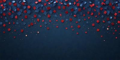 The primary subject of the image is a blue background with red confetti-like shapes scattered across it. The setting appears to be a dark or black background, which contrasts with the red confetti. The visual style of the image is a combination of digital art and illustration, as the red confetti shapes are created with a digital art technique. The colors and mood of the image are predominantly dark and moody, with the red confetti adding a touch of vibrancy and energy to the scene.