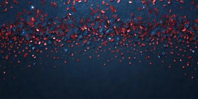 The primary subject of the image is a large number of red flowers scattered across a blue background. The setting appears to be a dark, possibly nighttime, environment. The visual style of the image is a combination of photo and digital art, creating a unique and artistic representation of the flowers. The dominant colors in the image are red and blue, with the red flowers standing out against the blue background. The overall atmosphere of the image is one of beauty and elegance, as the flowers create a striking visual effect against the darker backdrop.
