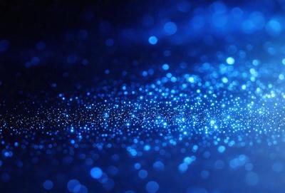 The primary subject of the image is a blue background with a pattern of bright blue lights. The setting appears to be a dark space, possibly a night sky or a dark room. The visual style of the image is a combination of a photo and digital art, creating a unique and captivating effect. The colors and mood of the image are predominantly blue, creating a sense of calmness and tranquility.