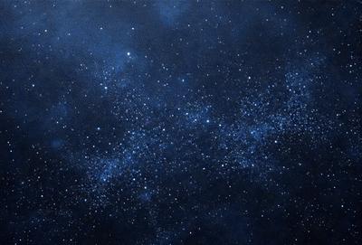 The primary subject of the image is the night sky filled with stars. The setting is a dark, star-filled sky, and the visual style is a painting or drawing. The colors and mood of the image are predominantly dark and serene, with the stars providing a sense of depth and beauty.