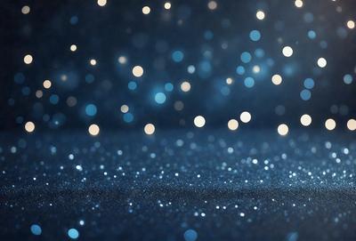 The primary subject of the image is a blue background with a pattern of bright, shining lights. The setting appears to be a dark room, and the visual style is a combination of a photo and digital art. The colors and mood of the image are predominantly blue, with a sense of brightness and energy.