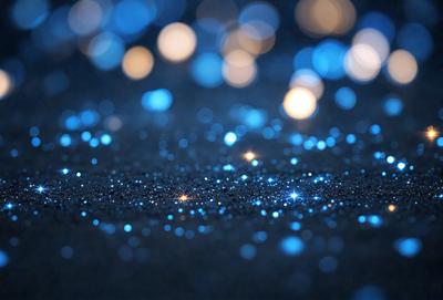 The primary subject of the image is a blue background with a pattern of bright lights, creating a visually appealing and captivating scene. The setting appears to be a dark room, and the visual style is a combination of a photo and digital art, giving the image a unique and artistic appearance. The dominant colors in the image are blue and white, with the blue background and the bright lights creating a serene and calming atmosphere.