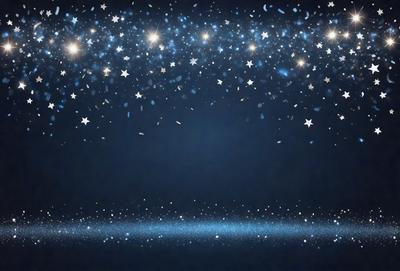 The primary subject of the image is a blue background with a starry night sky. The setting is a dark, star-filled night sky, and the visual style is a digital art or illustration. The colors and mood of the image are predominantly blue, with a sense of tranquility and wonder.