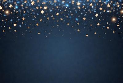 The primary subject of the image is a blue background with a pattern of stars. The setting is a night sky, and the visual style is a digital art or illustration. The dominant colors are blue and gold, creating a calm and serene atmosphere.