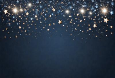The primary subject of the image is a blue background with a pattern of stars. The setting is a night sky, and the visual style is a digital art or illustration. The dominant colors are blue and gold, creating a serene and peaceful atmosphere.
