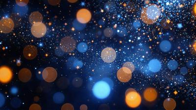 The primary subject of the image is a brightly lit, colorful background featuring a multitude of stars. The setting appears to be a night sky, with the stars scattered throughout the scene. The visual style of the image is a combination of a photo and digital art, creating a vibrant and lively atmosphere. The dominant colors in the image are blue and orange, with the blue stars contrasting against the orange background. The overall mood of the image is energetic and captivating, as the stars create a sense of