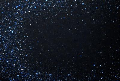 The primary subject of the image is a black background with a few blue stars scattered throughout. The setting appears to be a night sky, and the visual style is a combination of a photo and digital art. The colors and mood of the image are predominantly dark and moody, with the blue stars providing a touch of brightness.