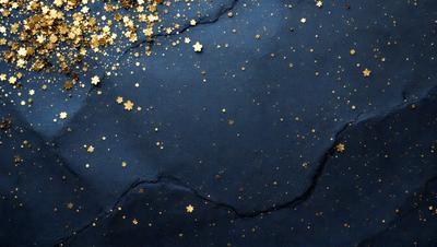 The primary subject of the image is a blue background with gold stars scattered across it. The setting appears to be a dark, starry night, with the stars creating a sense of depth and mystery. The visual style of the image is a combination of digital art and illustration, as the gold stars are meticulously placed on the blue surface. The colors and mood of the image are predominantly dark and mysterious, with the gold stars providing a touch of warmth and light.