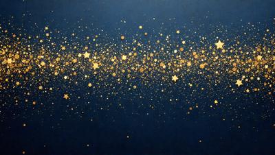 The primary subject of the image is a blue background with a pattern of stars. The setting is a night sky, and the visual style appears to be a digital art or illustration. The dominant colors are blue and gold, creating a serene and peaceful atmosphere.