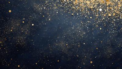The primary subject of the image is a blue background with a pattern of gold stars. The setting is a dark, starry night, and the visual style is a combination of a photo and digital art. The colors and mood of the image are predominantly dark and mysterious, with the gold stars adding a touch of warmth and brightness.