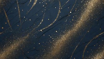 The primary subject of the image is a blue background with gold stars and a gold line. The setting is a rocky surface, and the visual style appears to be a combination of digital art and illustration. The dominant colors are blue, gold, and black, creating a mood of elegance and sophistication.