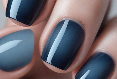 The primary subject of the image is a person's hand holding a bottle of nail polish. The hand is positioned in the foreground, with the bottle of nail polish in the middle of the scene. The background features a blue color, which adds to the overall atmosphere of the image. The visual style appears to be a close-up of the hand and the nail polish bottle, emphasizing the details of the scene.