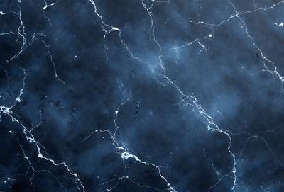The primary subject of the image is a blue and white marbled wall. The setting is a dark room with a blue background. The visual style is a close-up of the marbled wall, showcasing its intricate patterns. The colors and mood of the image are predominantly dark and moody, with the blue and white marbled wall serving as the focal point.