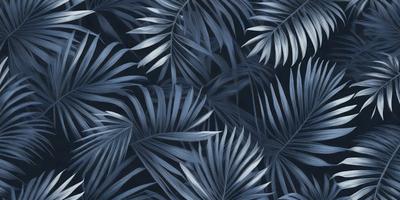 The primary subject of the image is a pattern of palm leaves. The setting is a blue background, which creates a contrast with the palm leaves. The visual style is a combination of a photo and a digital art, as the palm leaves are depicted in a detailed and intricate manner. The colors and mood of the image are predominantly blue, which adds a sense of calmness and tranquility to the scene.