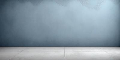 The primary subject of the image is a wall with a blue background. The setting is a room with a white floor. The visual style is a photo, and the colors and mood are predominantly blue and calm.