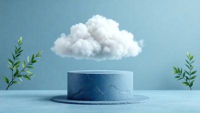 The primary subject of the image is a large, white, fluffy cloud. The cloud is floating in a blue sky, which serves as the setting and background of the scene. The visual style of the image is a photo, capturing the cloud's natural beauty and texture. The colors in the image are predominantly blue and white, creating a calm and serene atmosphere.