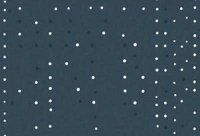 The primary subject of the image is a pattern of white dots on a blue background. The setting is a dark blue surface, which creates a contrast with the white dots. The visual style is a combination of digital art and illustration, as the dots are arranged in a visually appealing manner. The colors and mood of the image are predominantly dark and moody, with the white dots providing a touch of brightness and contrast against the blue background.