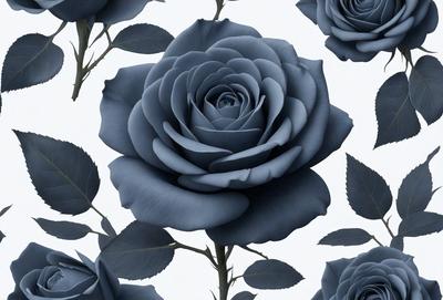 The primary subject of the image is a single blue rose. The setting is a white background, which creates a clean and minimalist appearance. The visual style is a digital art or illustration, as the rose is depicted in a detailed and realistic manner. The dominant colors are blue and white, giving the image a calm and serene atmosphere.