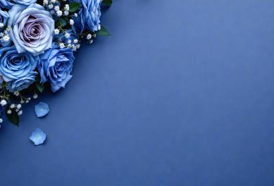 The primary subject of the image is a bouquet of blue flowers, which are arranged in a vase. The setting is a blue background, which creates a striking contrast with the flowers. The visual style is a photo, capturing the beauty of the flowers in their natural environment. The colors and mood of the image are predominantly blue, creating a calm and serene atmosphere.