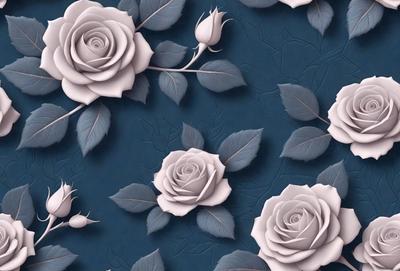 The primary subject of the image is a close-up of a white rose. The setting is a blue background, which adds a contrasting color to the scene. The visual style is a combination of photo and digital art, creating a realistic yet artistic representation of the rose. The dominant colors are white and blue, giving the image a clean and serene atmosphere.