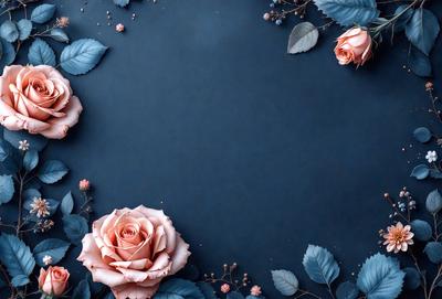 The primary subject of the image is a bouquet of pink roses. The setting is a blue background, which adds a contrasting color to the scene. The visual style is a combination of photo and digital art, creating a realistic yet artistic representation of the flowers. The colors and mood of the image are predominantly pink, which gives it a warm and romantic atmosphere.