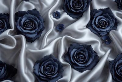 The primary subject of the image is a close-up of a blue rose. The setting is a white background, which provides a clean and minimalistic look. The visual style is a digital art, as the rose is depicted in a detailed and realistic manner. The dominant colors are blue and white, creating a calm and serene atmosphere.