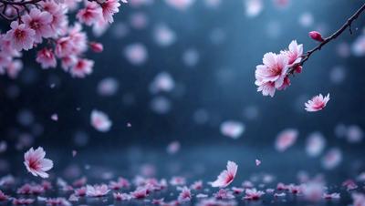 The primary subject of the image is a single pink flower, which is the focal point of the scene. The setting is a dark, blue background, which contrasts with the pink flower. The visual style of the image is a close-up of the flower, showcasing its details. The dominant colors in the image are pink and blue, creating a calm and serene atmosphere.