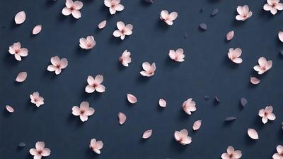 The primary subject of the image is a close-up of a flower, likely a cherry blossom, with a blue background. The setting appears to be a dark room, possibly a studio or a room with a blue wall. The visual style of the image is a close-up of a single flower, with a focus on the details of the flower and its petals. The colors in the image are predominantly blue, with the flower being the main focus and the blue background providing a contrasting and calming atmosphere.