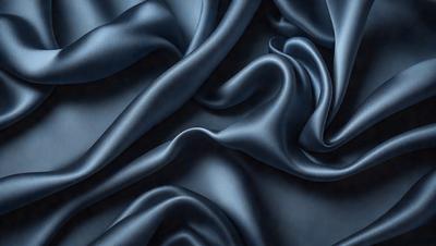 The primary subject of the image is a blue fabric, which appears to be a piece of silk. The setting is a dark background, which contrasts with the blue fabric. The visual style is a close-up of the fabric, showcasing its texture and details. The colors and mood of the image are predominantly dark and moody, with the blue fabric being the main focal point.