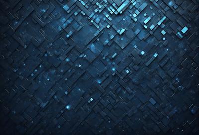 The primary subject of the image is a blue and black patterned wall. The setting is a dark room with a blue background. The visual style is a digital art or illustration, creating a unique and intricate design. The dominant colors are blue and black, giving the wall a striking and modern appearance.