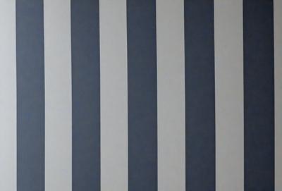 The primary subject of the image is a blue and white striped wall. The setting is a room with a blue and white striped wall, which serves as the background. The visual style is a painting, and the colors and mood are predominantly blue and white, creating a calm and serene atmosphere.