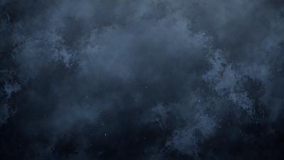The primary subject of the image is a cloudy blue sky. The setting is a dark, cloudy night with a few stars visible. The visual style is a painting, and the colors and mood are dark and moody.