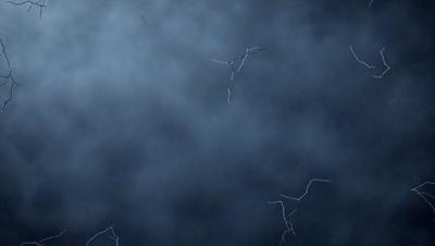 Primary subject: Lightning bolts
Setting/background: Dark, cloudy sky
Visual style: Digital art
Colors and mood: Blue, dark, and dramatic