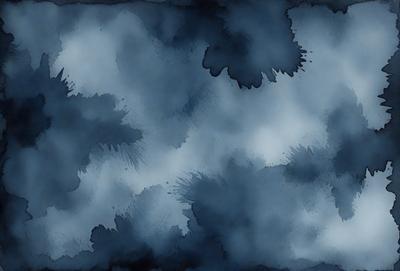 The primary subject of the image is a cloudy sky. The setting is a dark, cloudy environment, with a blue background. The visual style is a painting or drawing, giving the scene a more artistic and creative appearance. The colors and mood of the image are predominantly dark and moody, with the blue hues adding a sense of calmness to the scene.