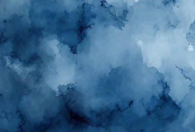 The primary subject of the image is a blue cloudy sky. The setting is a cloudy blue sky with a few white clouds. The visual style is a painting, which gives the image a more artistic and creative appearance. The dominant colors are blue and white, creating a calm and serene atmosphere.