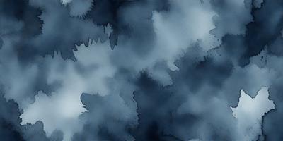 The primary subject of the image is a blue and white painting of a tree. The setting is a cloudy sky, and the visual style is a watercolor painting. The dominant colors are blue and white, creating a calm and serene atmosphere.